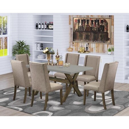 East West Furniture 7 Piece X-Style Small Dining Table Set - Dark Khaki X796FL716-7
